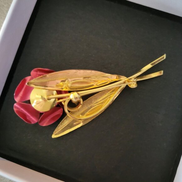 Vintage Gold-Tone Rose Brooch Pin - Picture 2 of 4